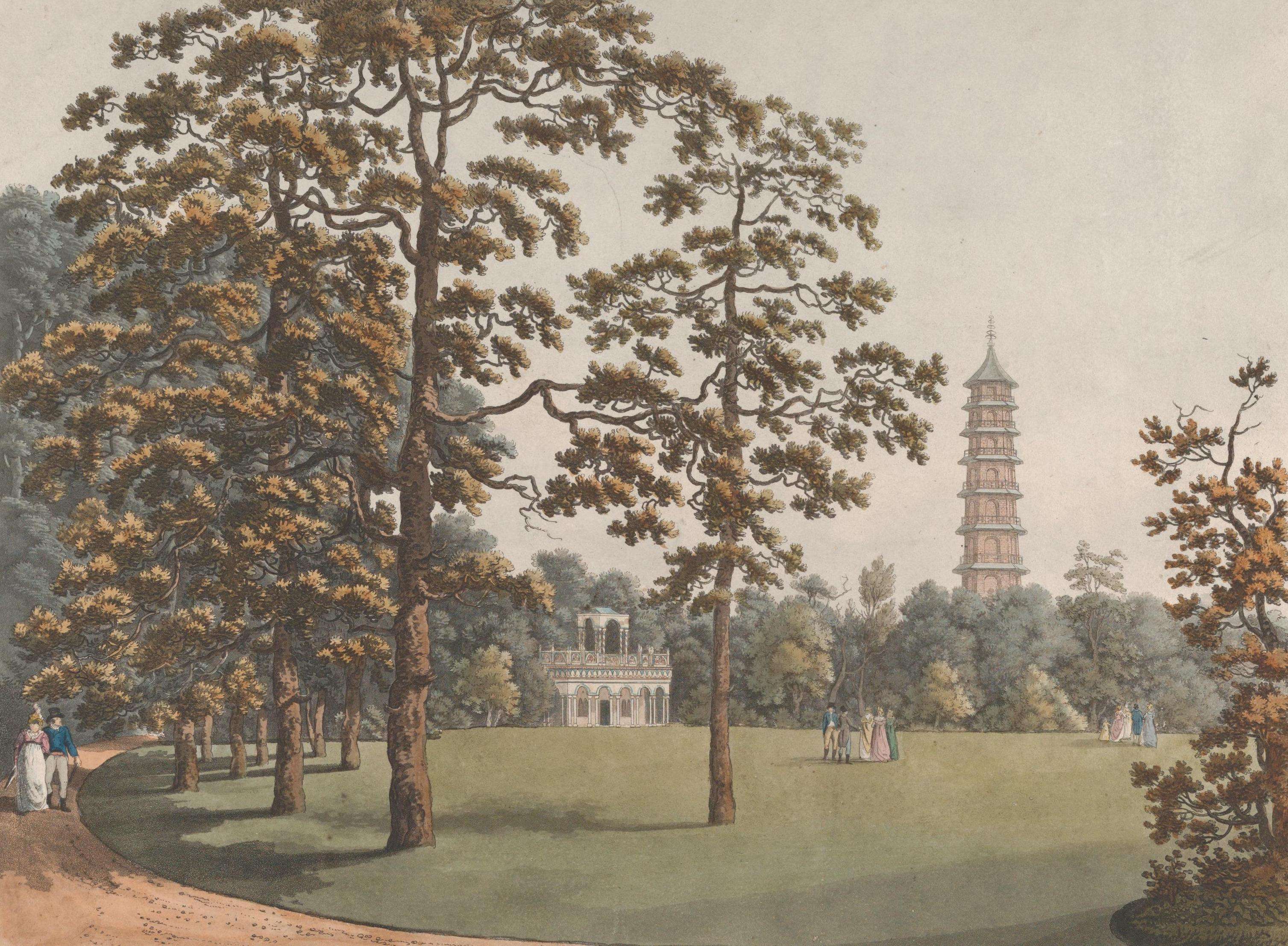 A View in Kew Gardens of the Alhambra and the Pagoda, Heinrich Joseph Schütz