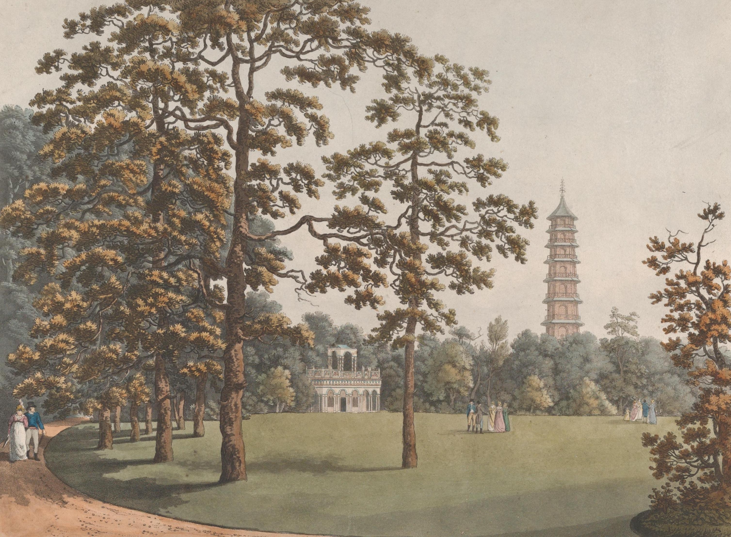 A View in Kew Gardens of the Alhambra and the Pagoda, Heinrich Joseph Schütz